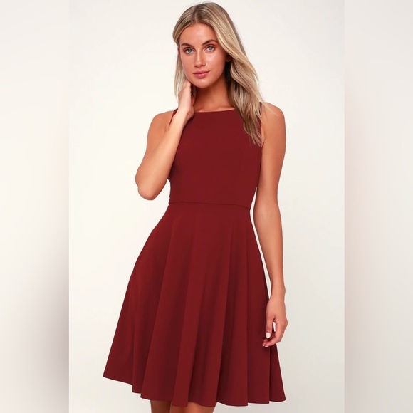 Lulus fall for you burgundy skater dress sz med - Picture 1 of 12